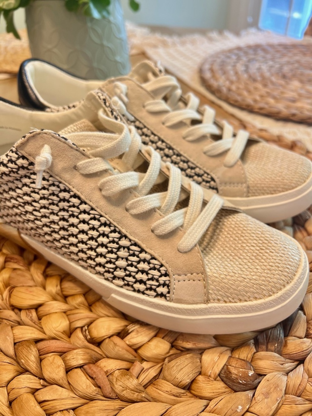 Dolce vita Zina Neutral Woven Lace-Up Women's Sneakers - Beige